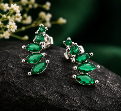 AANYA Emerald Leaf CZ Ear Climbers