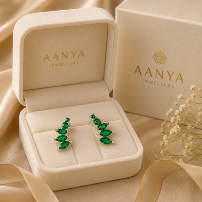 AANYA Emerald Leaf CZ Ear Climbers