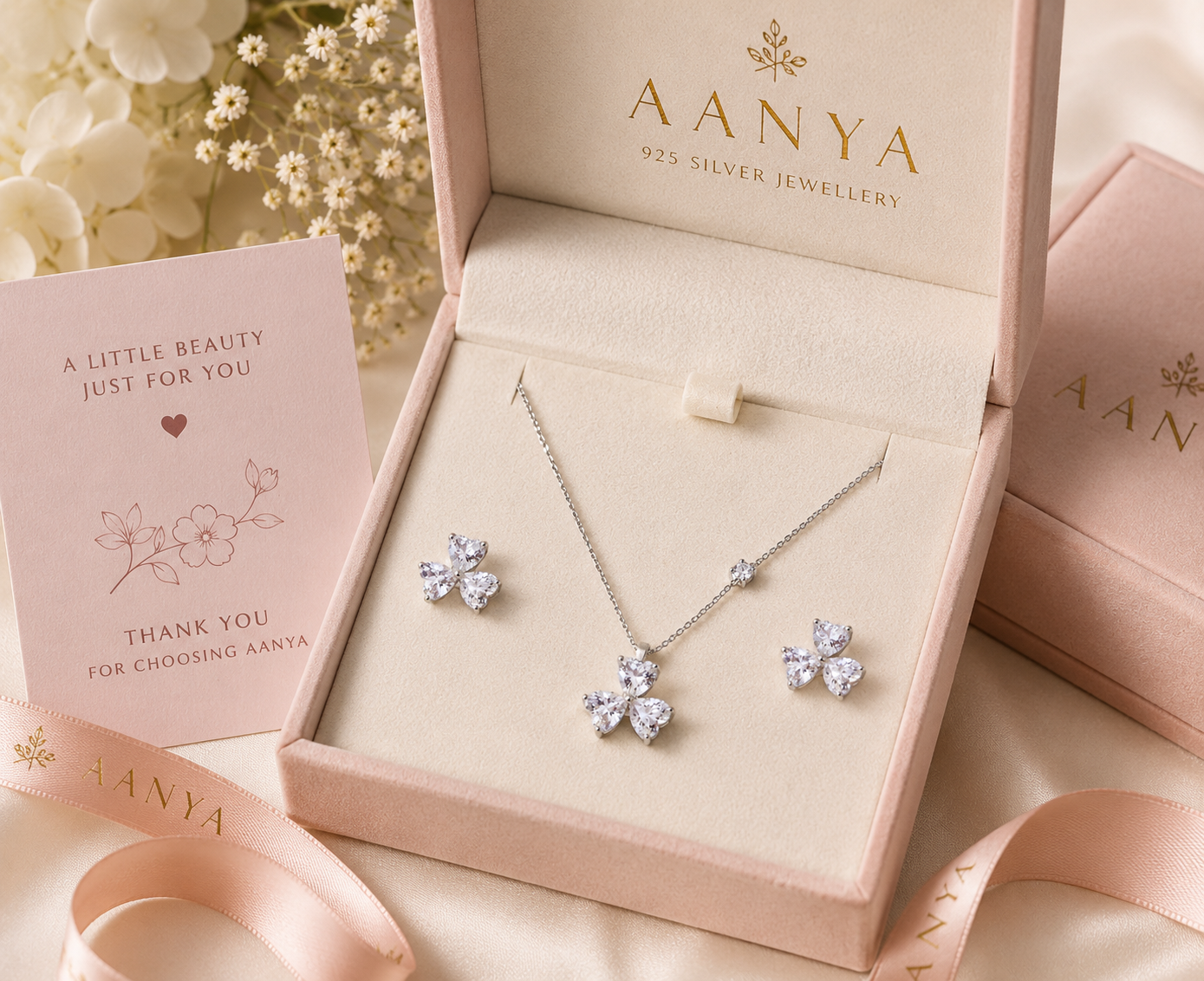 AANYA Flora Heart Blossom CZ Station Set