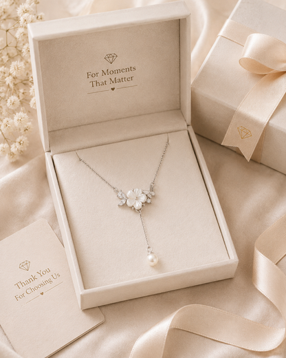 AANYA Floral Butterfly Pearl Drop Necklace