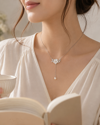 AANYA Floral Butterfly Pearl Drop Necklace