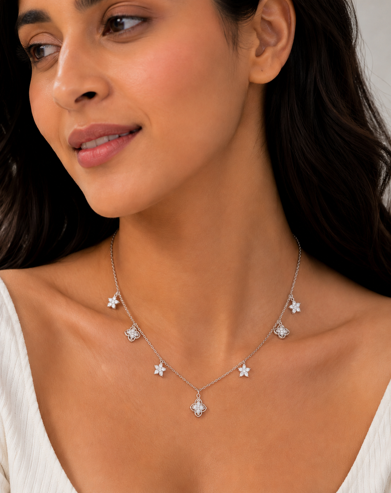AANYA Floral CZ Station Necklace