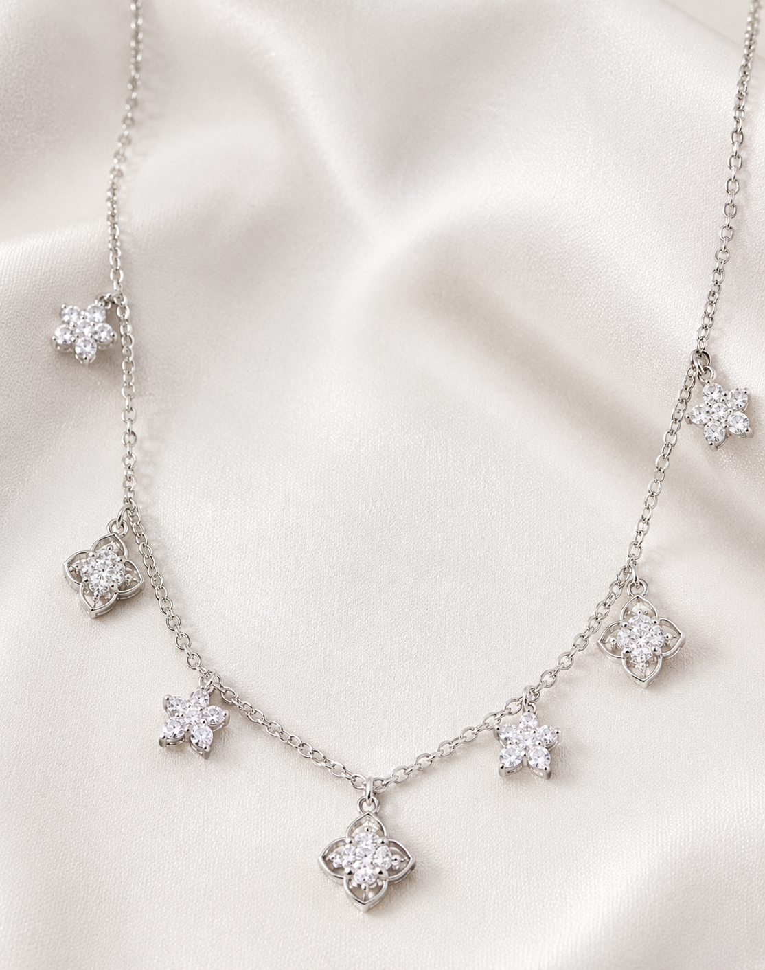 AANYA Floral CZ Station Necklace