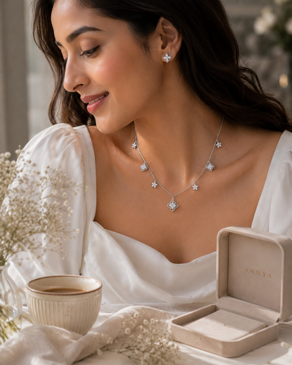 AANYA Floral CZ Station Necklace