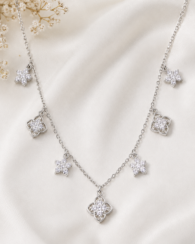 AANYA Floral CZ Station Necklace