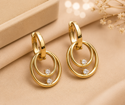 AANYA Gold Polished Classic Layered Hoop Earrings