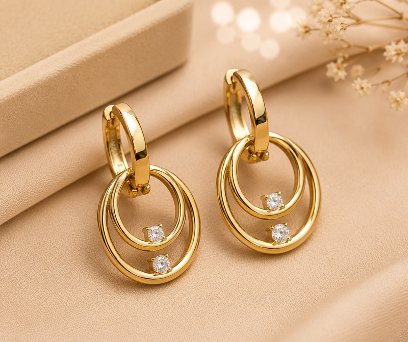 AANYA Gold Polished Classic Layered Hoop Earrings