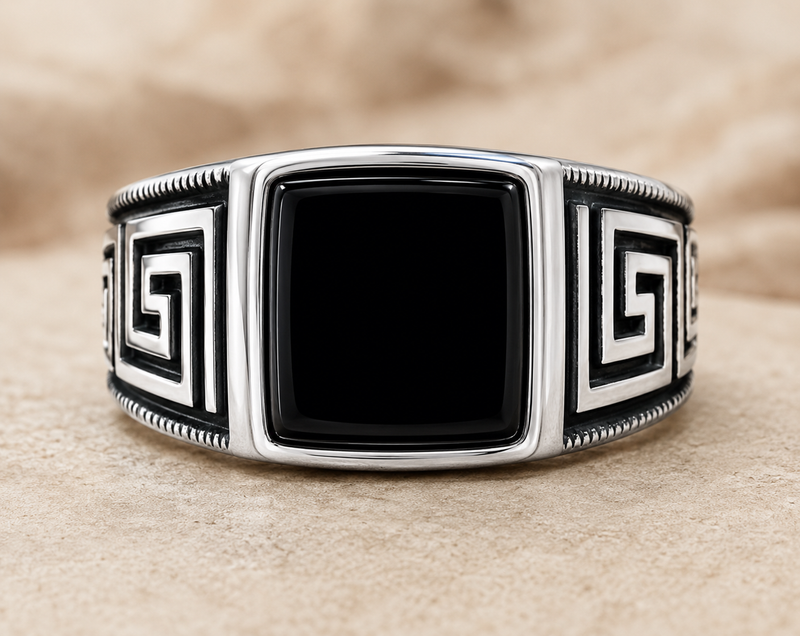 AANYA Imperial Greek Silver Ring