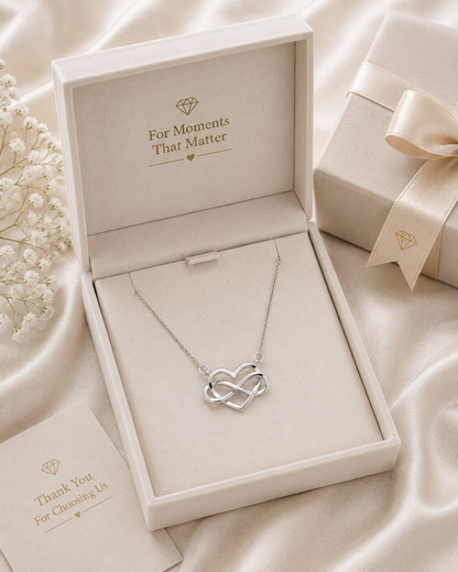AANYA Infinite Heart Halo Pendant presented in premium jewellery gift box