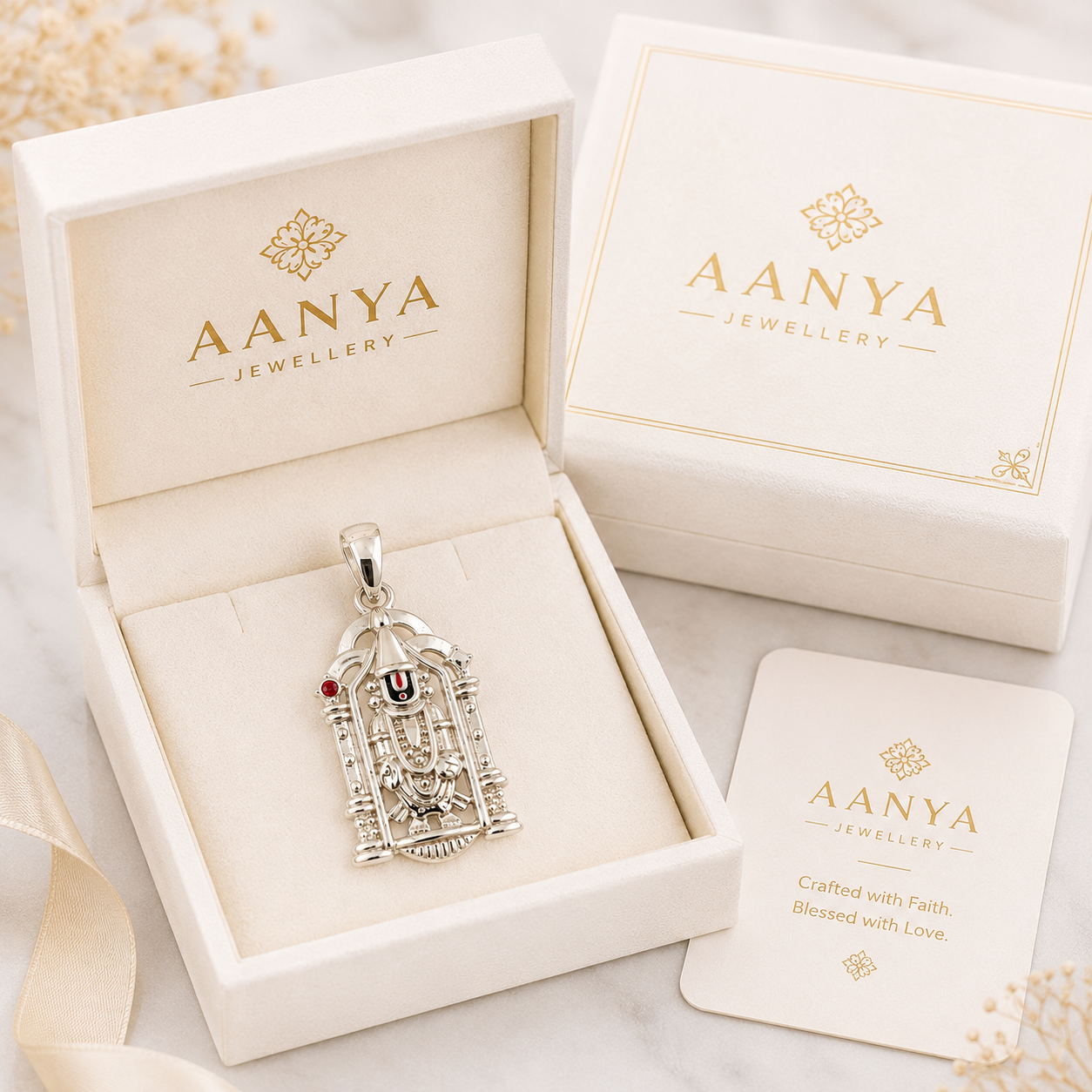 AANYA Lord Venkateshwara Silver Pendant