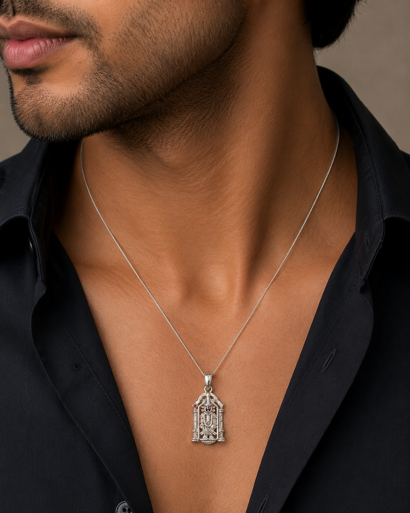 AANYA Lord Venkateshwara Silver Pendant