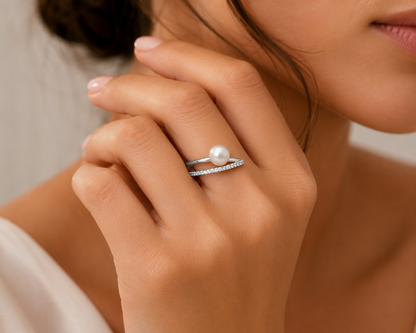 AANYA Pearl CZ Open Ring