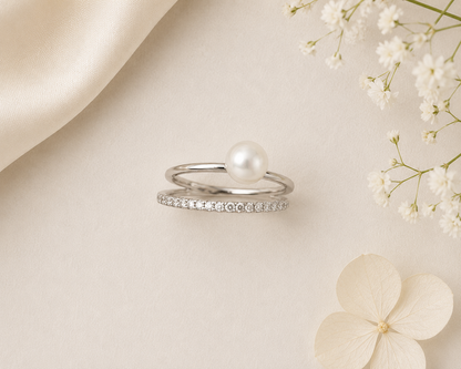 AANYA Pearl CZ Open Ring