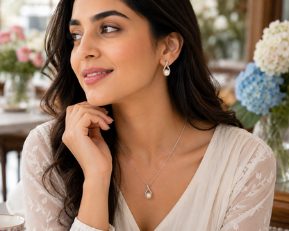 AANYA Pearl Curve CZ Pendant Set