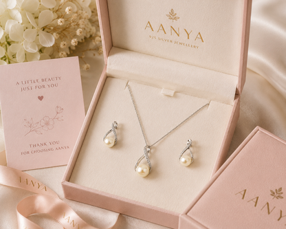AANYA Pearl Curve CZ Pendant Set