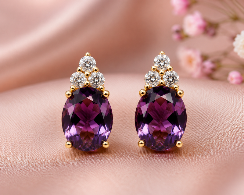 AANYA Purple Amethyst CZ Stud Earrings