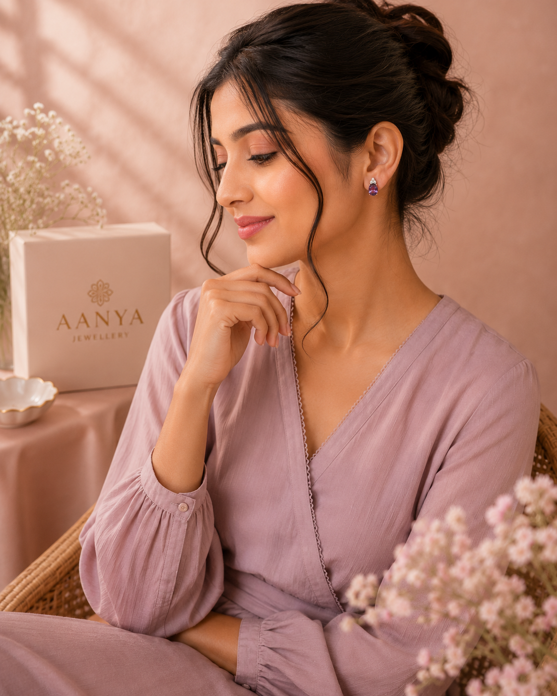 AANYA Purple Amethyst CZ Stud Earrings