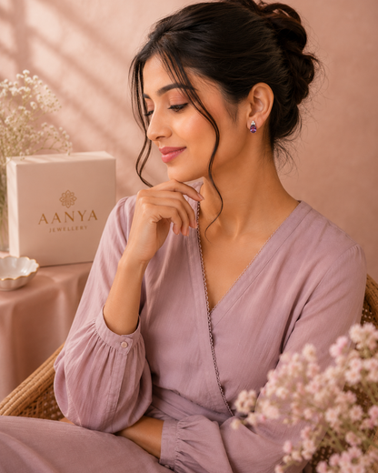 AANYA Purple Amethyst CZ Stud Earrings