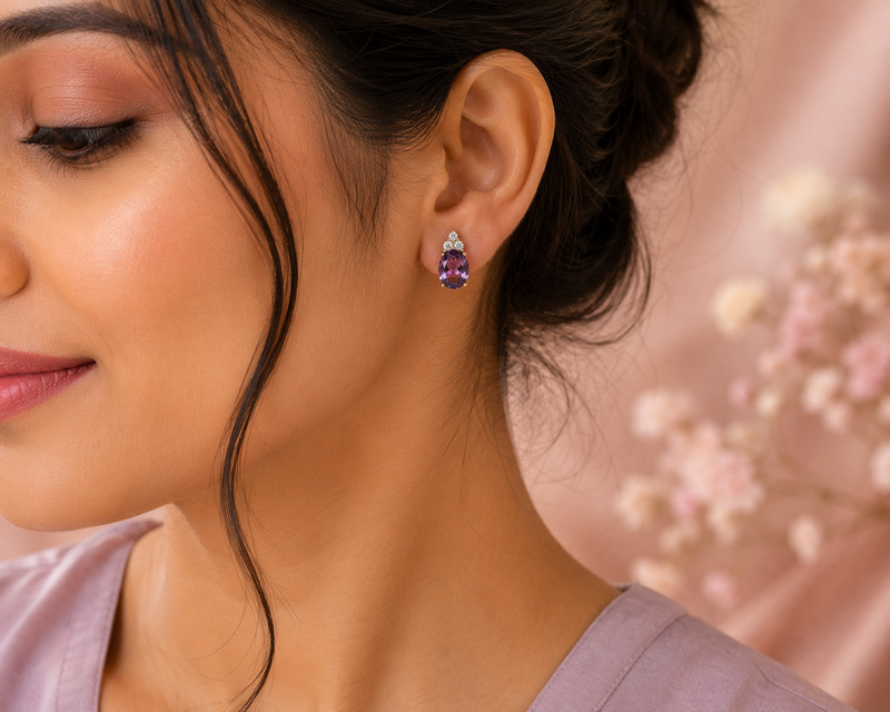 AANYA Purple Amethyst CZ Stud Earrings