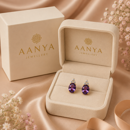 AANYA Purple Amethyst CZ Stud Earrings