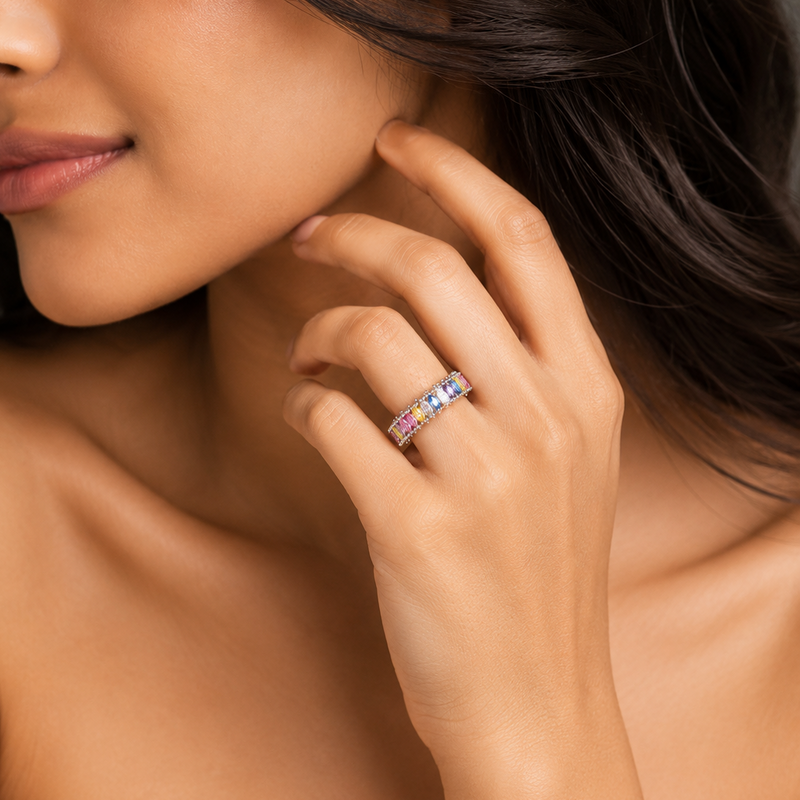 AANYA Sleek Baguette Silver Band
