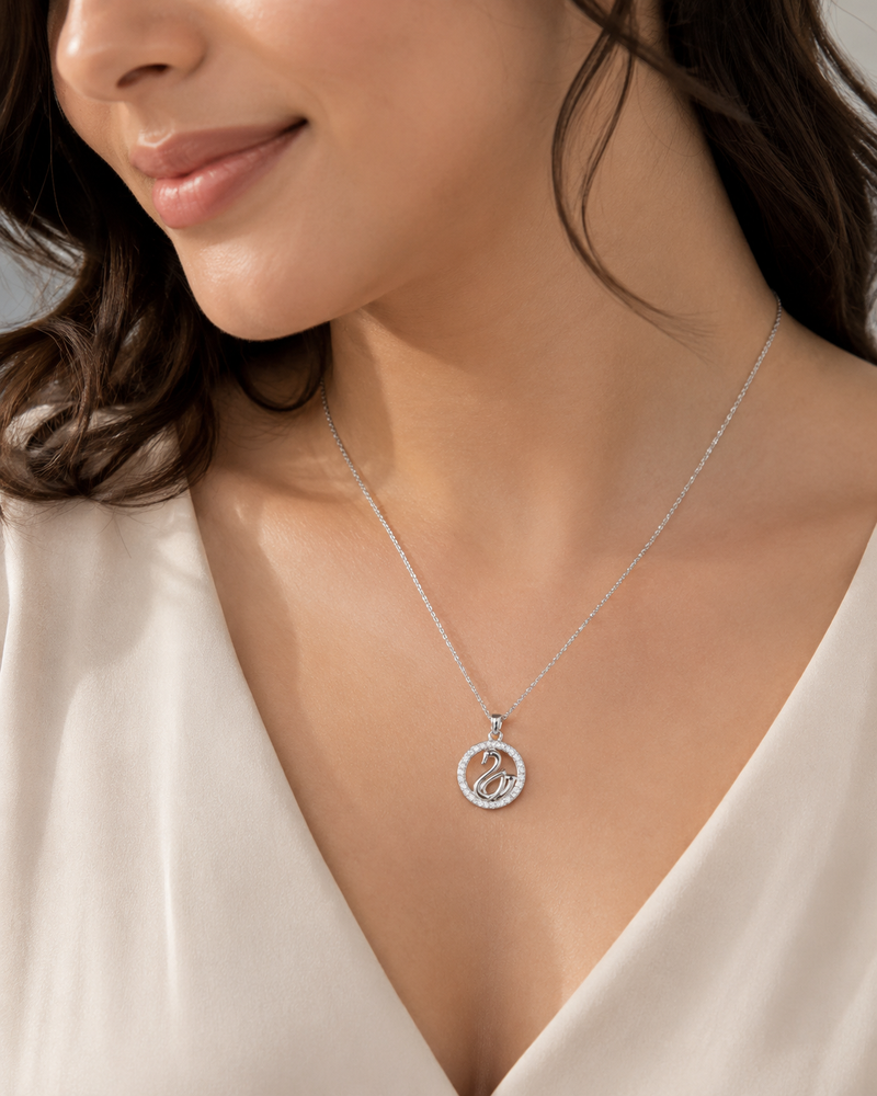 AANYA Swan Halo CZ Silver Pendant
