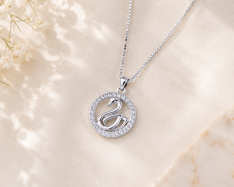 AANYA Swan Halo CZ Silver Pendant