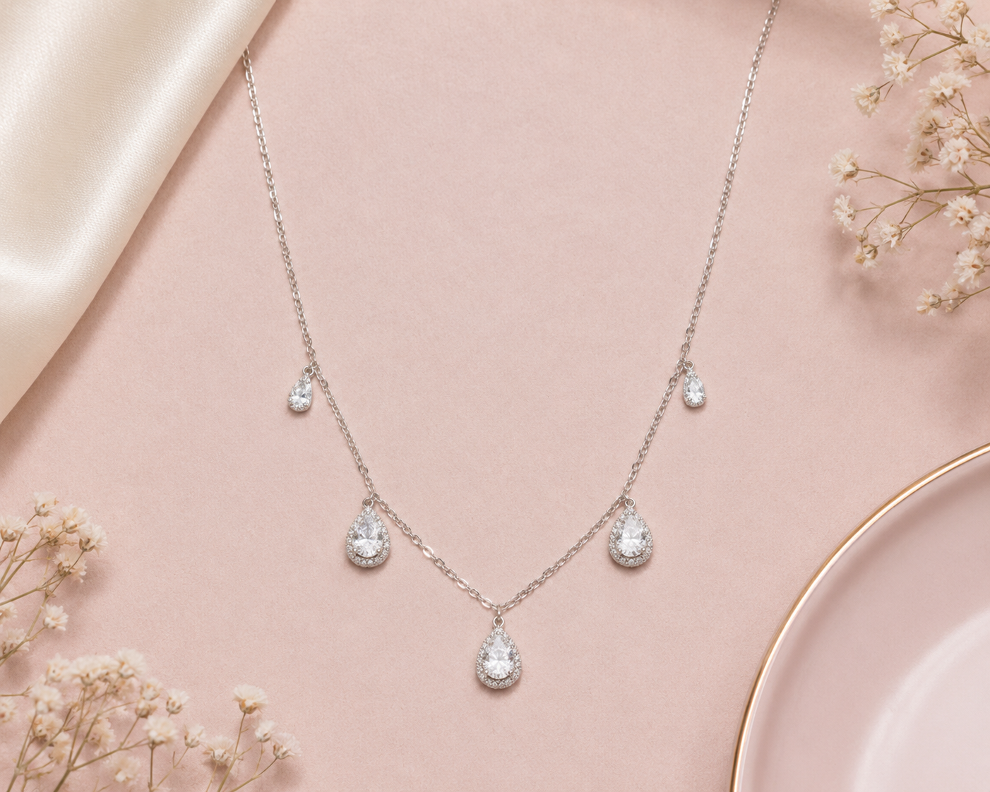 AANYA Tear Drop CZ Charm Necklace