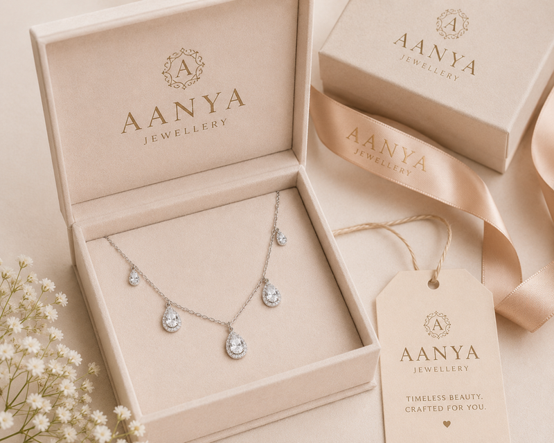 AANYA Tear Drop CZ Charm Necklace