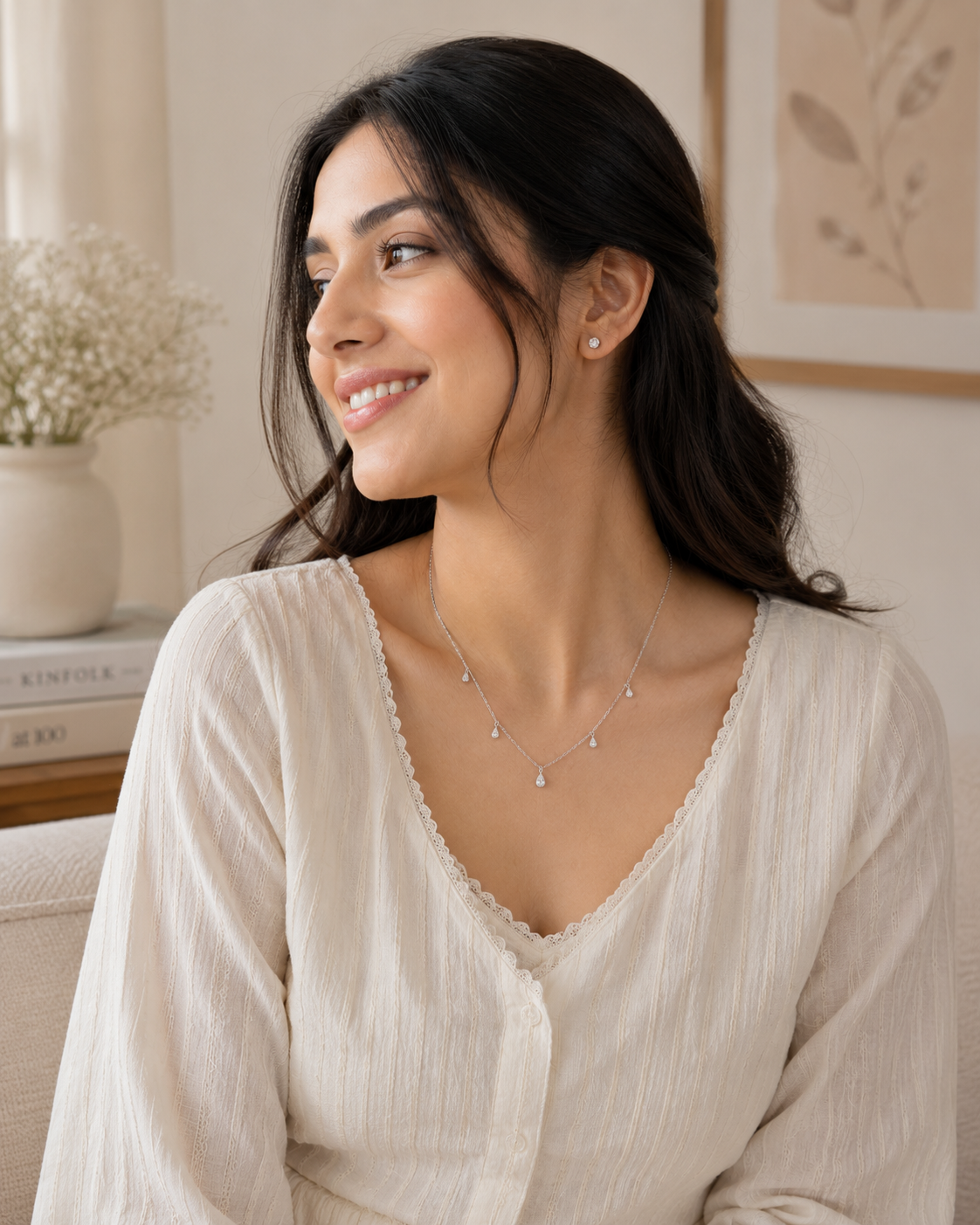 AANYA Tear Drop CZ Charm Necklace