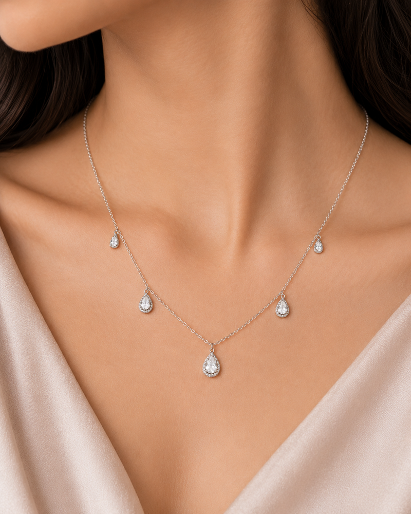 AANYA Tear Drop CZ Charm Necklace