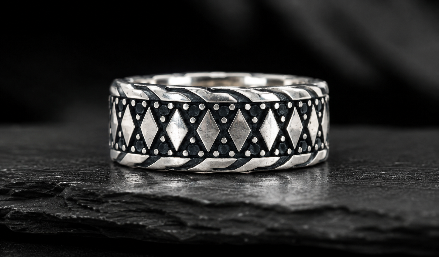 AANYA Viking Weave Oxidised Band Ring
