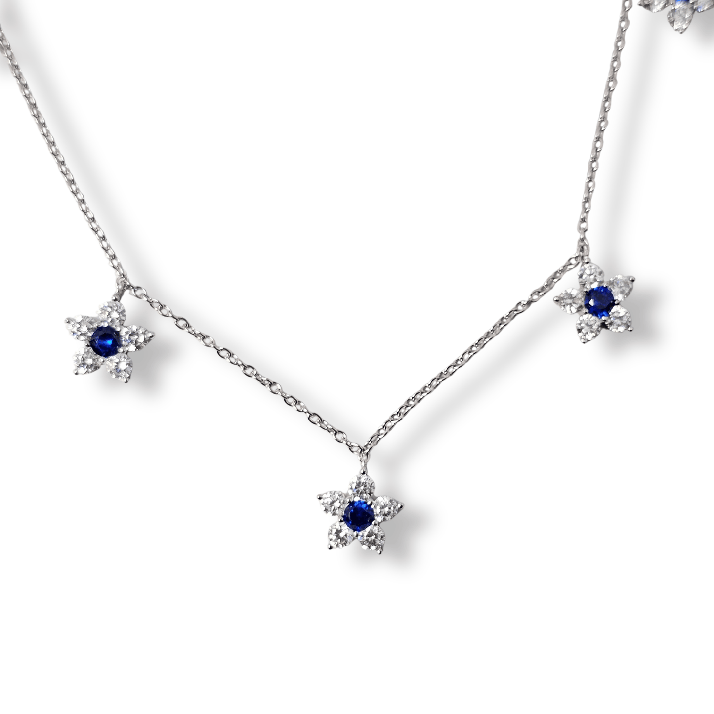 Blue CZ Floral Station Necklace