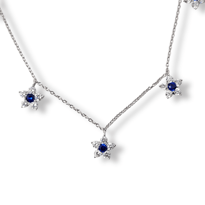 Blue CZ Floral Station Necklace