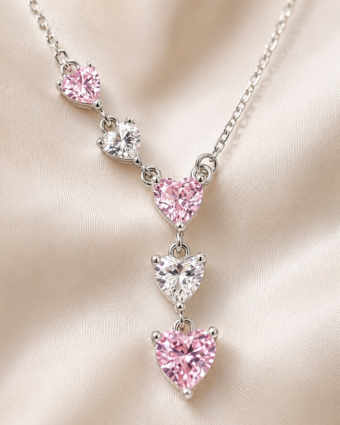 Blush Heart Cascade Silver Necklace