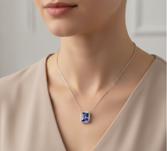 Tanzanite Blue Solitary Pendent Chain
