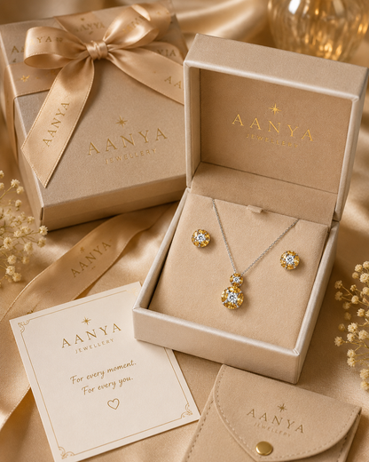 Champagne Bloom Cubic Zirconia Pendant & Stud Earring Set