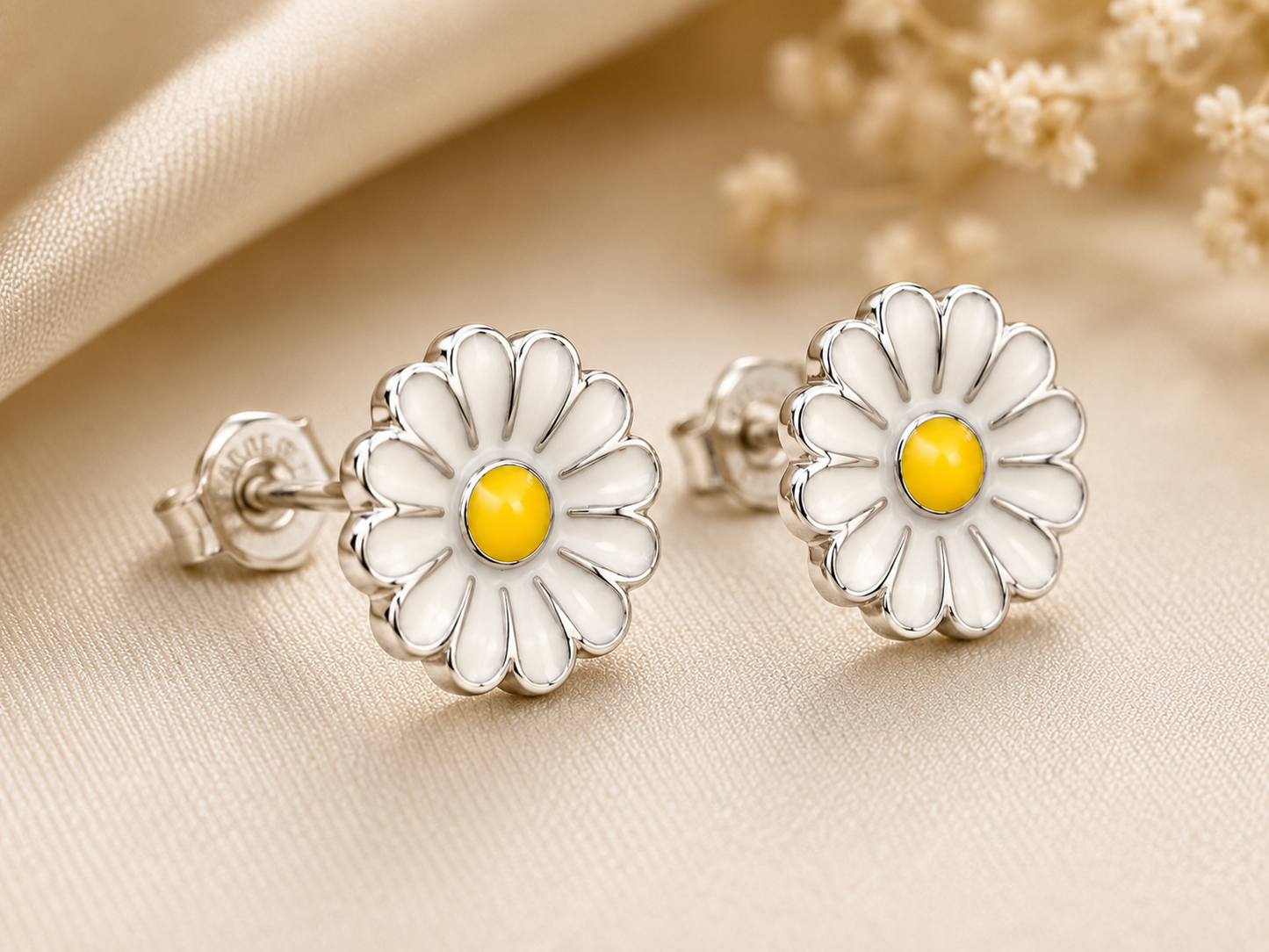 AANYA Daisy Bloom Enamel Flower Stud Earrings