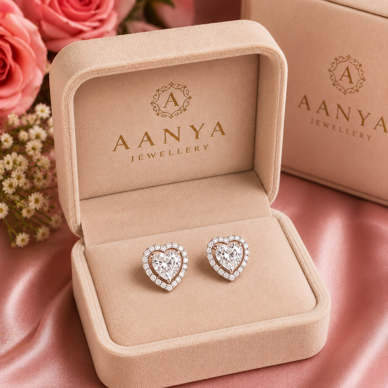 Classic Heart CZ Stud Earrings
