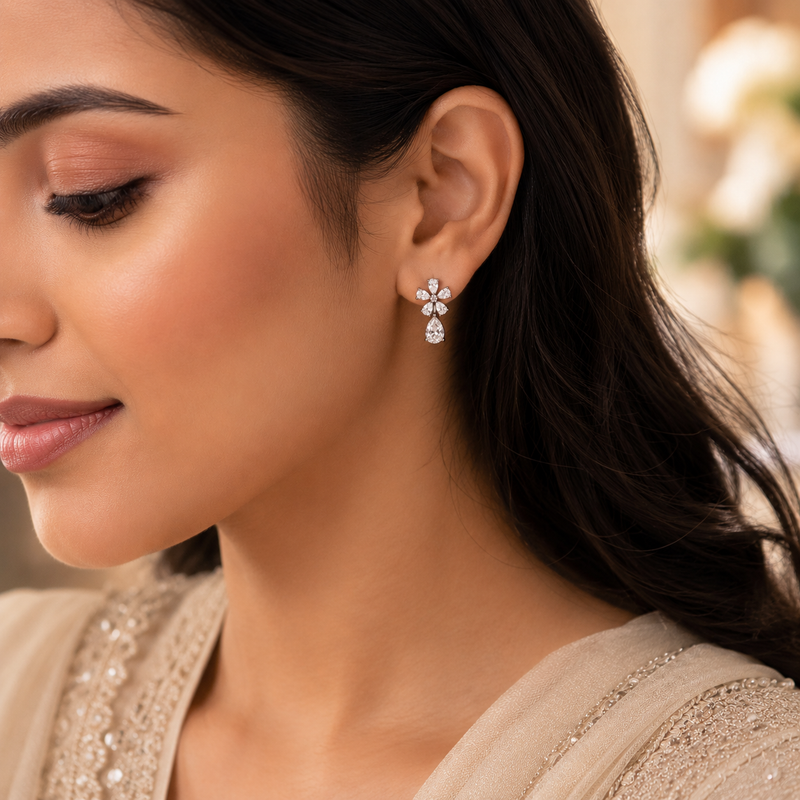 AANYA Classic CZ Flora Drop Earrings