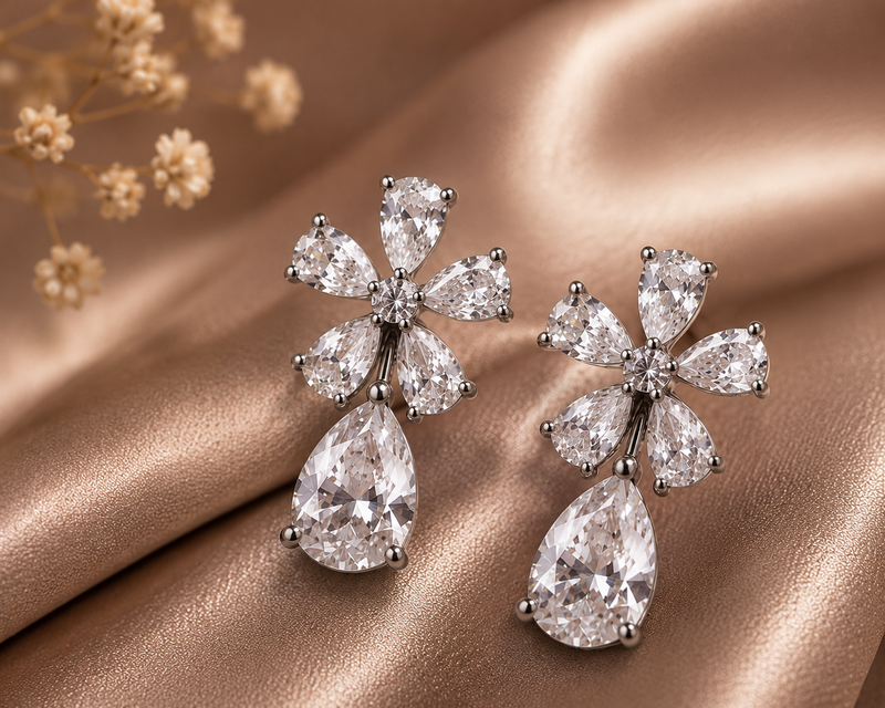 AANYA Classic CZ Flora Drop Earrings