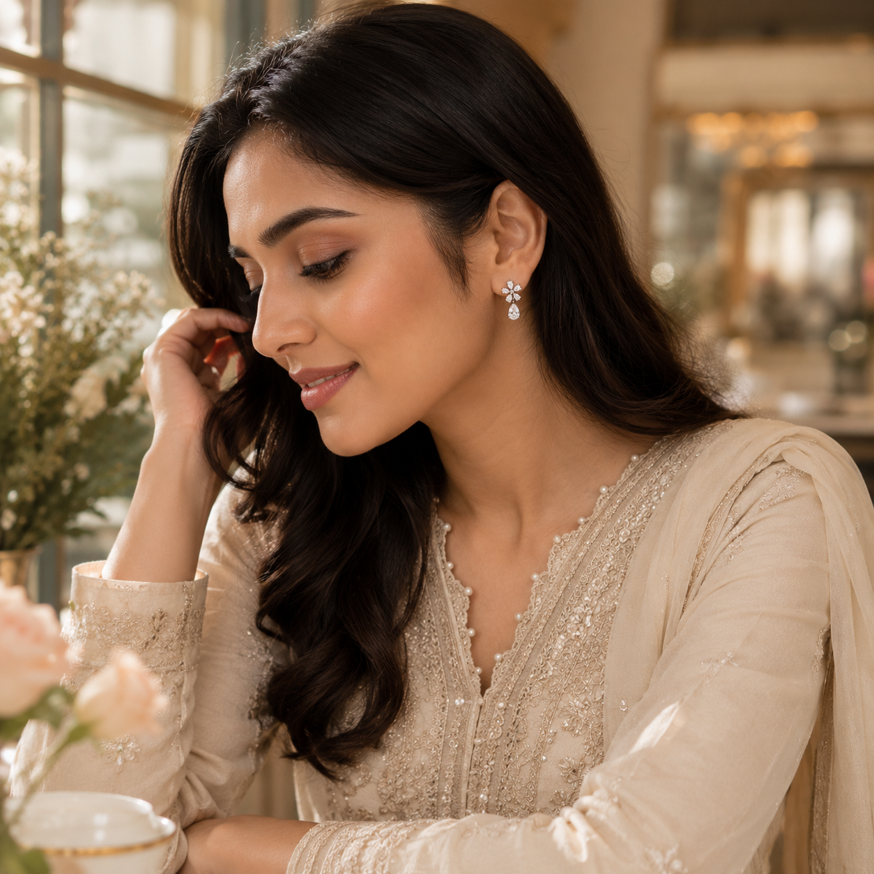 AANYA Classic CZ Flora Drop Earrings