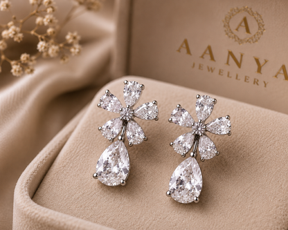AANYA Classic CZ Flora Drop Earrings