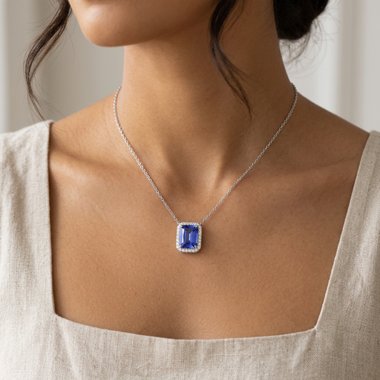 Tanzanite Blue Solitary Pendent Chain