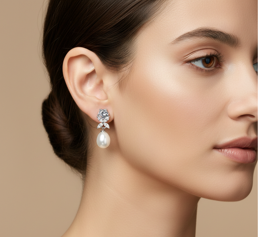 Flora Pearl CZ Drop Earrings
