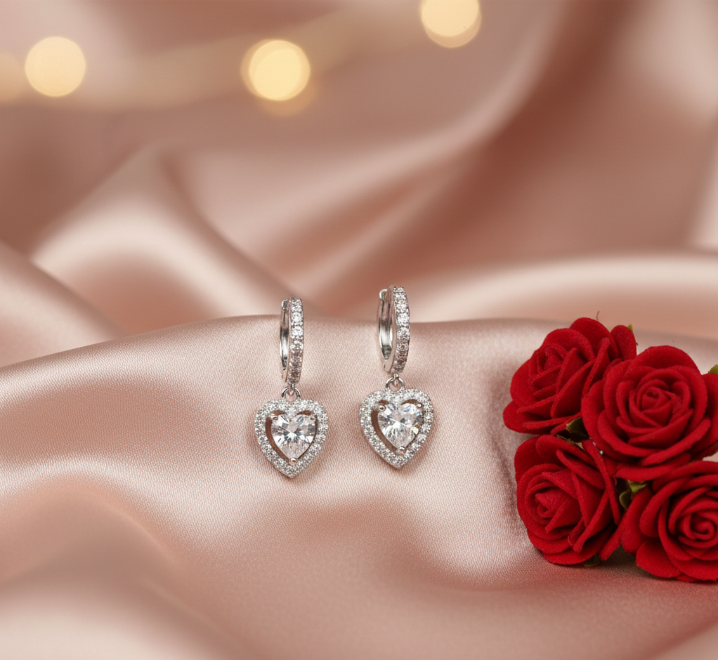 Heart Halo CZ Hoop Earrings