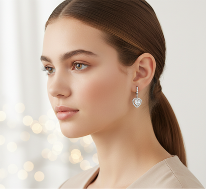Heart Halo CZ Hoop Earrings