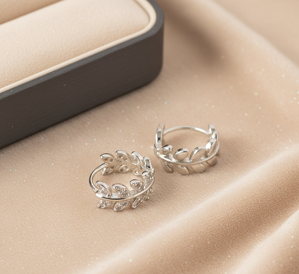 Oilve Leaf CZ Stud Earrings