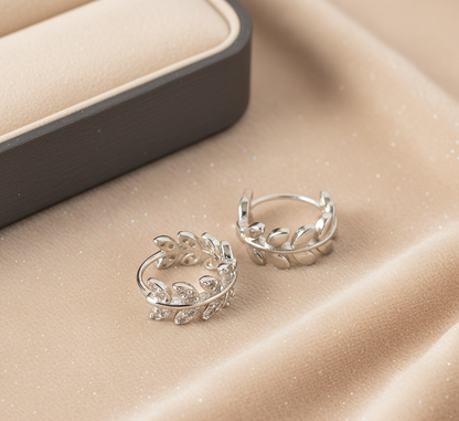 Oilve Leaf CZ Stud Earrings