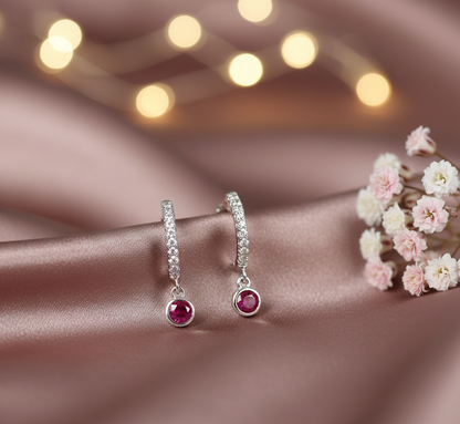 Ruby Accent CZ Hoop Earrings